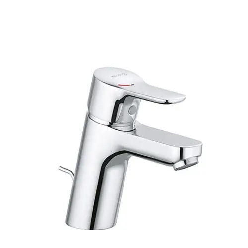 Kludi-Waschtischarmatur in verchromtem Finish mit einem Hebel zur Temperatur- und Durchflussregelung sowie einem integrierten Ablauf.
